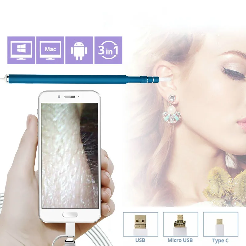 

Otoscope Camera 720P Endoscope HD Visual Ear Spoon EarPick In-Ear Cleaner Camera OTG Android Cleaning Usb Endoscope Borescope