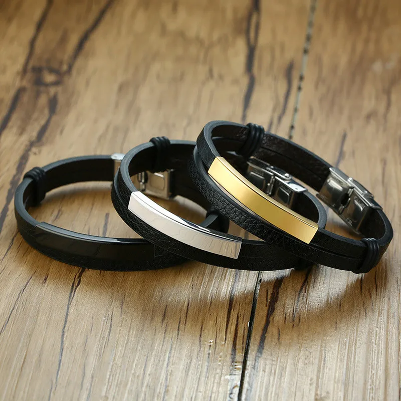 LETAPI-New-Brand-Gold-Color-Silver-Black-Stainless-Steel-ID-Tag-Male-Bracelets-Genuine-Leather-Bangle (1)
