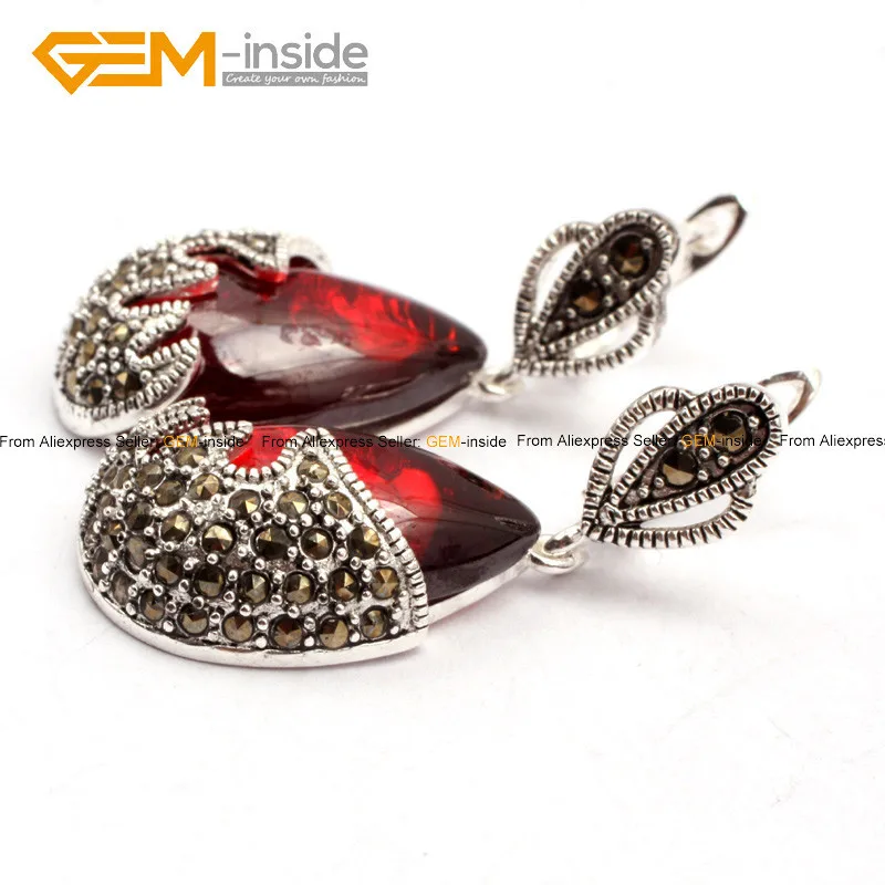Gem-внутри полу камень(красный Стекло) падение старину Tibeten серебряные серьги-кольца кулон комплект ювелирных изделий для Для женщин подарок