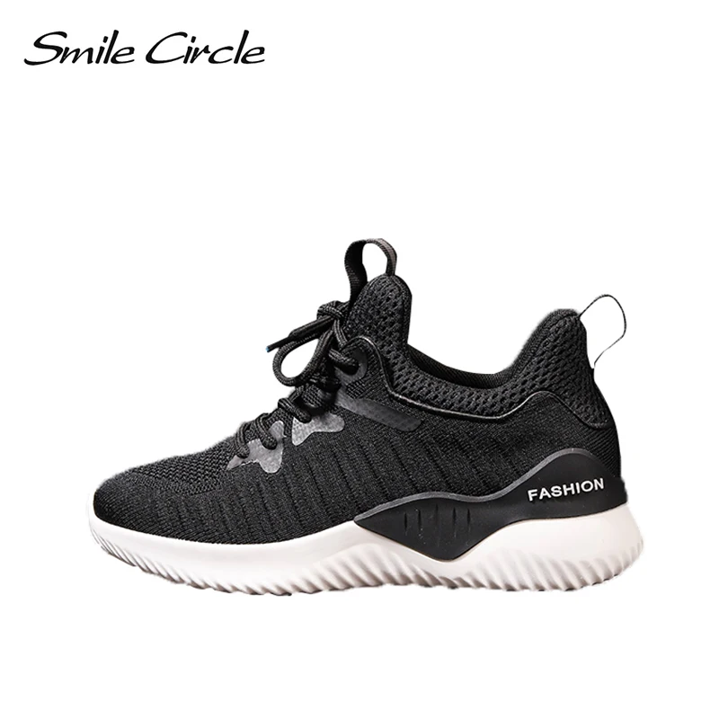 

Smile Circle Women knitting Sneakers Flat Platform Casual shoes Women 2019 Spring Breathable Comfortable Lace-up Ladies sneakers