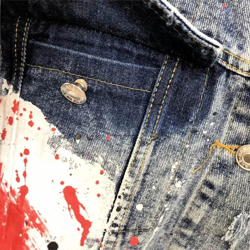 Harajuku Jean Denim Oversize Vestes Lâche Bomber Bleu Manteau Lettre UwvqdxTaq