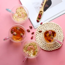 Со стразами в форме сердца с двойными стенками свечи в стеклянной чашке подарок Стекло Кофе чашки Творческий пивная кружка чайный стакан для виски Стекло