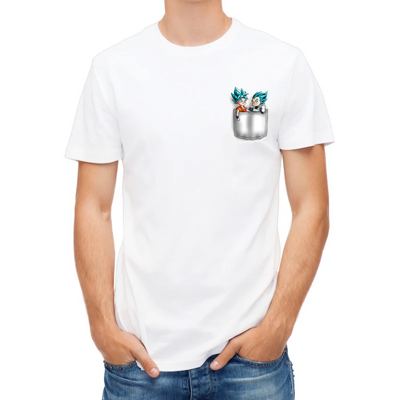 

Anime T Shirt Men Dragon Ball Design T-shirt Fashion Casual Funny Cartoon pocket Super Goku&Vegeta Printed Tee Shirts