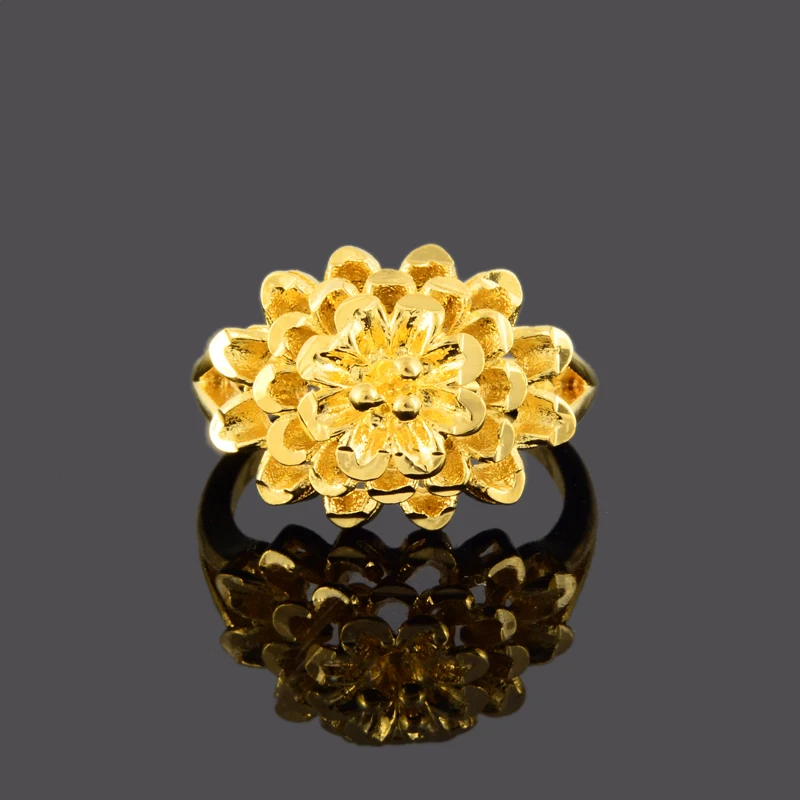 Fashion Gold Color Elegant Flower Design Gold Rings Prices Anillos