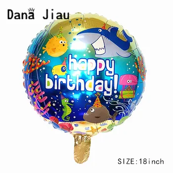 

High quality 18INCH HAPPY BIRTHDAY party foil balloon ocean animal fish shark 6 years old girl Mermaid theme toy wholesale