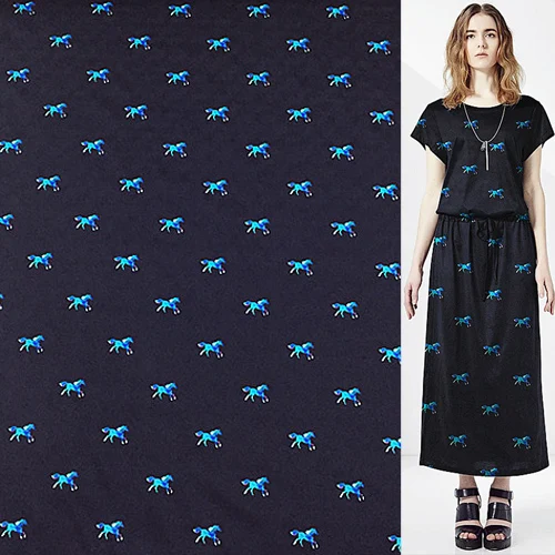 

Special stretch silk fabric soft and Crease resistant blue horse print,SFF152
