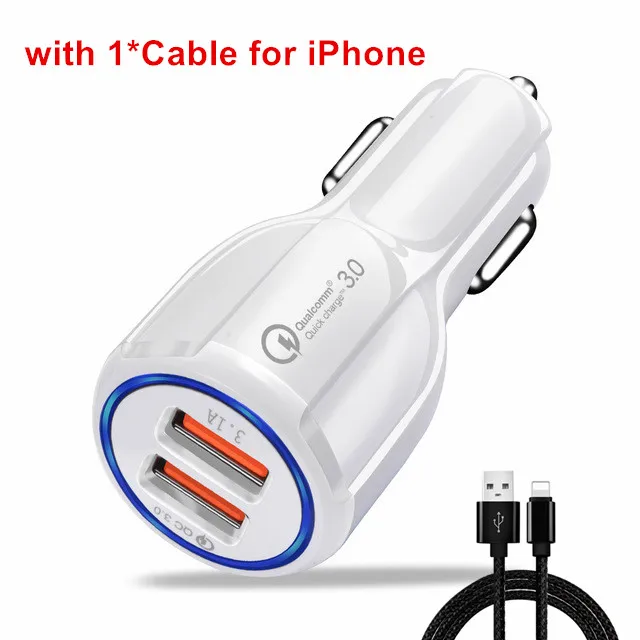 Автомобильное зарядное устройство A.S Quick Charge 3,0 Quick USB для iPhone, samsung, Xiaomi, huawei, автомобильное зарядное устройство - Тип штекера: White Kit for iOS