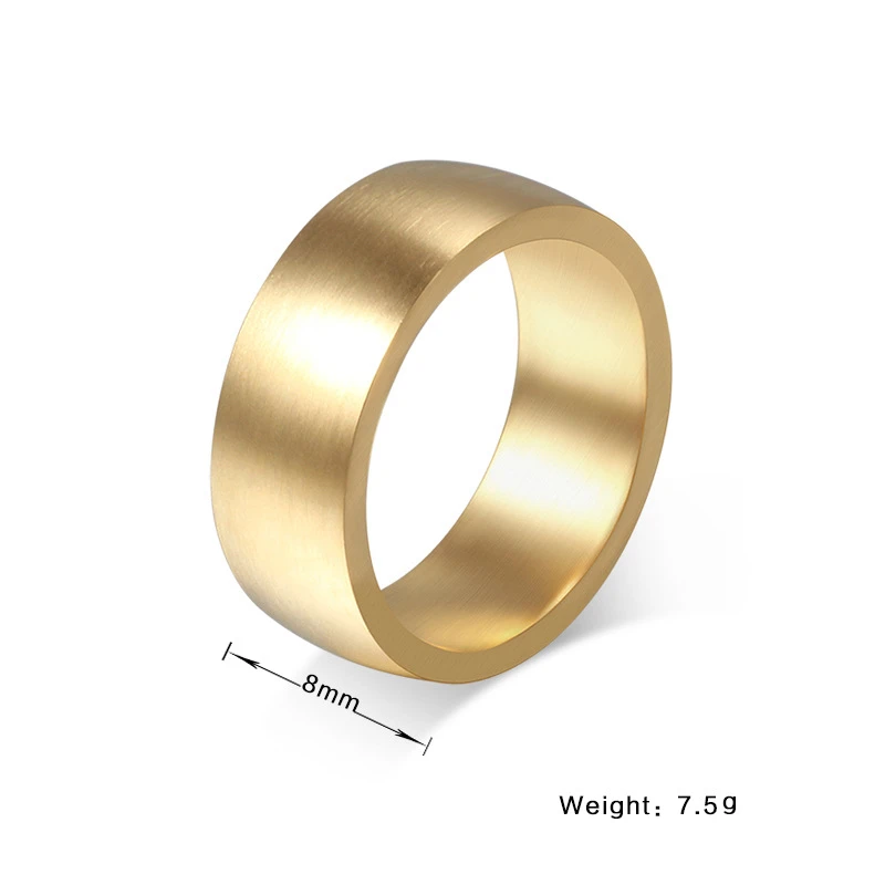 8mm Classic Wide Chunky Ring for Men Gold Color Silver Color Black Stainless Steel Male Ring Alliance Wedding Jewelry