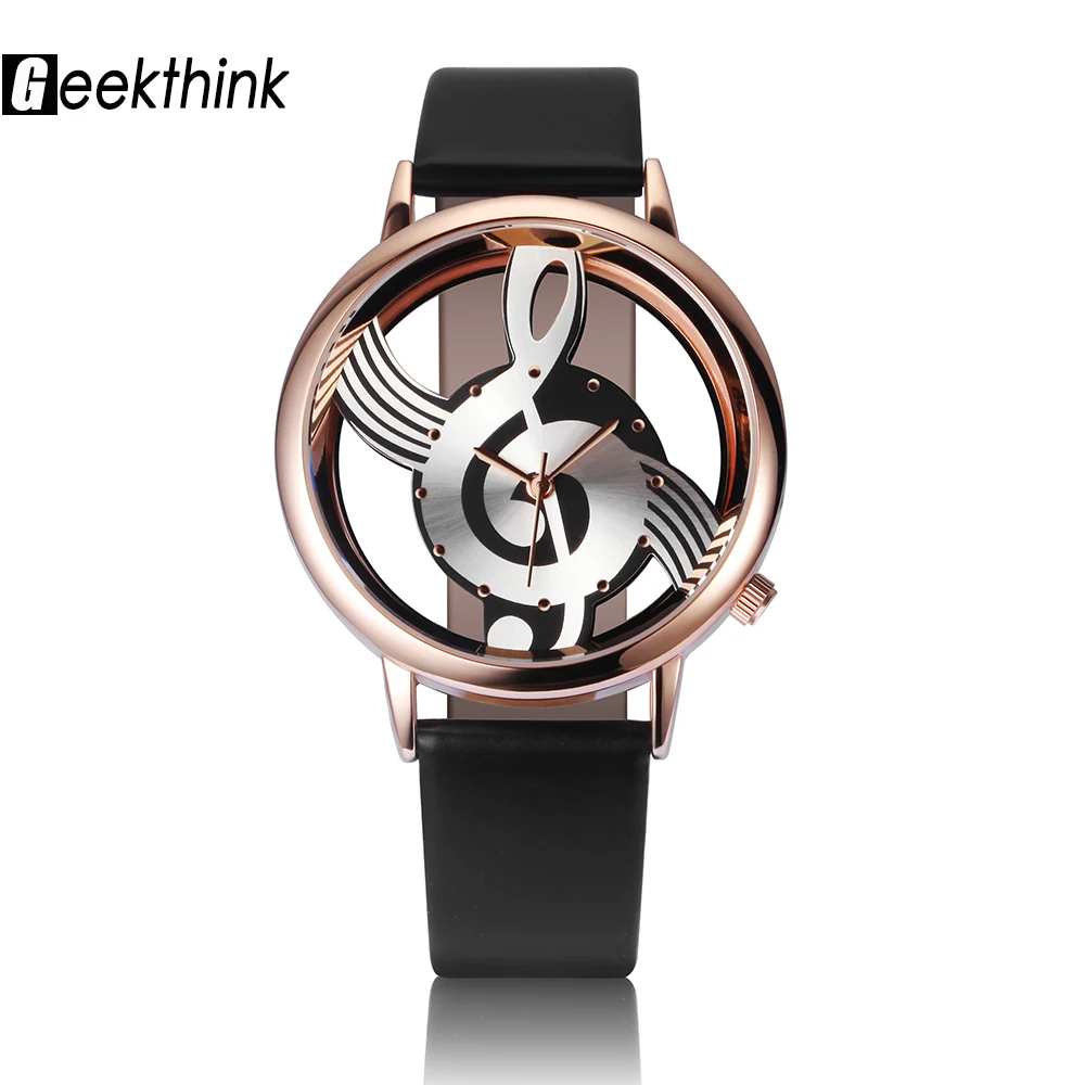 

2017 GEEKTHINK Brand Unique Design Quartz Analog Hollow Musical Note Style WristWatch Woman fashion ladies Gfit Casual watch
