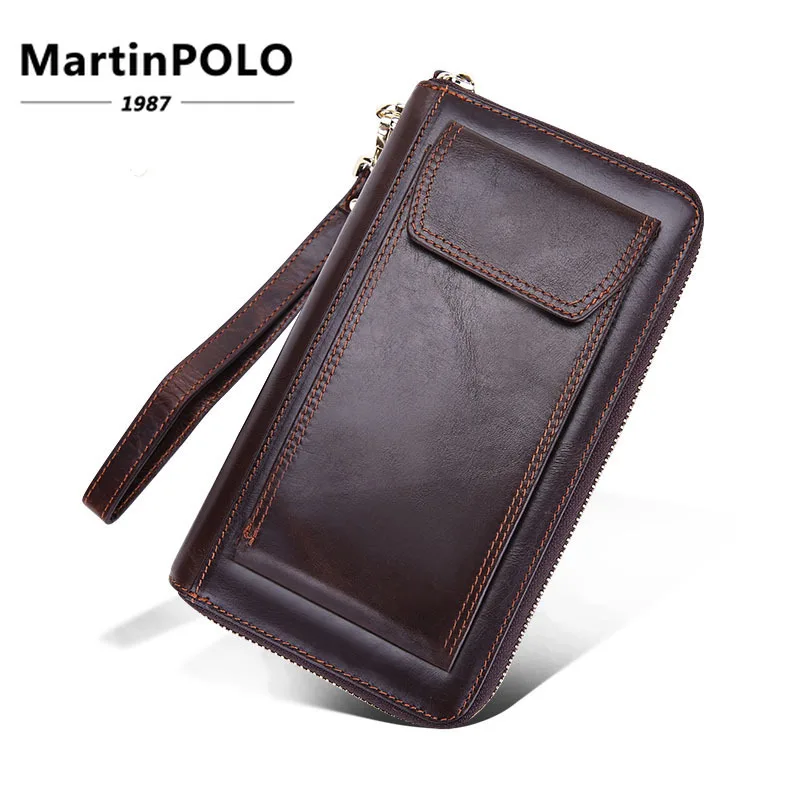 

Business Male Wallet Genuine Leather Men Wallets Zipper Design Fashion Purse Card Holder Long Clutch Wallets Men Gift 5009