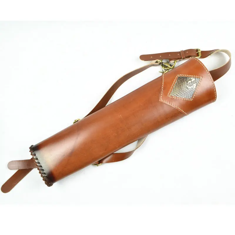

New Hand Crafted three point shoulder back Top Head Layer Cowhide Leather Archery Quiver Brown holding for Hunting