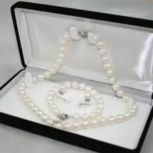 AA 7-7,5 мм белый Akoya культивированный жемчуг ожерелье браслет серьги набор