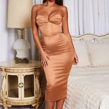 Fuedage сексуальное платье без бретелек с открытыми плечами женское атласное Летнее Длинное Платье с v-образным вырезом облегающее платье с высокой талией вечерние платья для ночного клуба Vestido