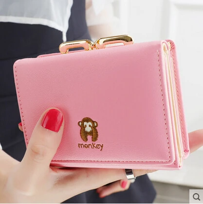 New Fashion Lovely Money Pattern Women Wallets Short Hasp PU Leather Money Bag Wallet Ladies Clutch Cute Coin Purse Card Holder - Цвет: light red