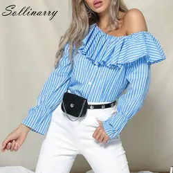 Sollinarry одно плечо Feminino Мода Осень 2018 повседневное Blusa рубашка оборками белая блузка рубашка для женщин Элегантный Блузки для малышек