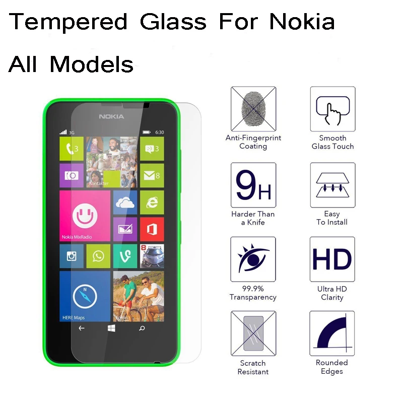 

2pcs 0.3mm Tempered Glass Clear Front Screen Protector For Nokia Lumia 535 640 1320 530 630 830 1520 930 guard pelicula de vidro