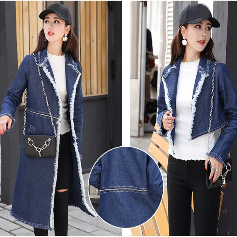

New Style Women Zipper Detachable Denim Jacket Tassel Burr Clothes Coats Worn Out Wild Korean Windbreaker Female Jeans Jackets