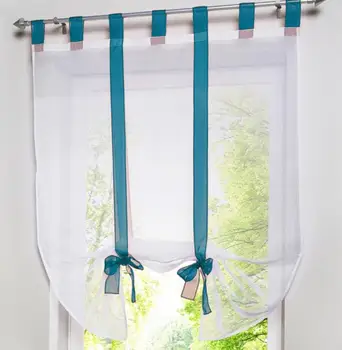 

Roman Blind Tulled Curtains Solid color Roman Blinds White Sheer Panel Red Coffee Office Short Tulle Window Door Curtain