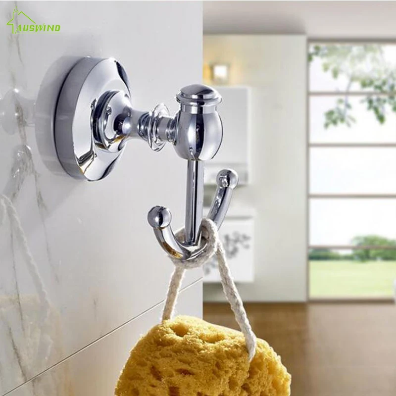 Classic Luxury Solid Brass Robe Hooks Antique Chrome Finished Silver