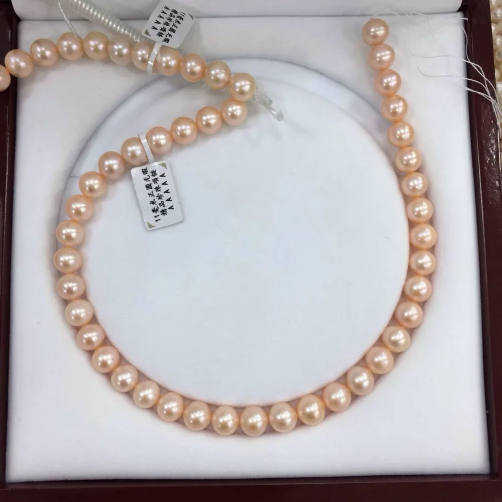 

FREE SHIPPING>@@> N1975 10-11mm natural south seas gold pink pearl necklace 18inch