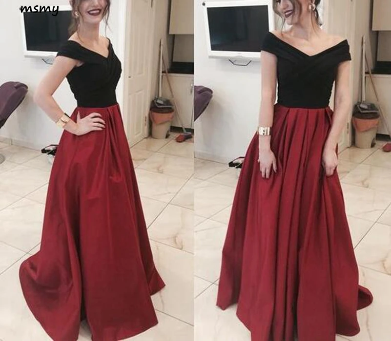 Простые черные и красные трапециевидные платья для выпускного вечера Длинные Формальные с открытыми плечами, вечернее платье вечерние