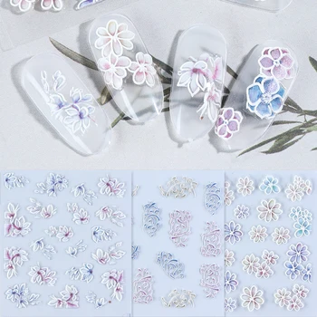 

5D Embossed Nail Decals Empaistic Water Transfer Stickers Adhesive Flowers Blooming Nail Sliders Decorations Fashion Tips TR1019