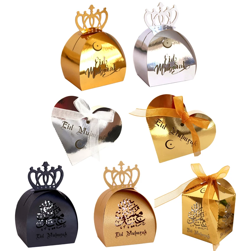 

10pcs Gold Silver Happy Eid Mubarak Letters Candy gift box chocolate box Ramadan decorations Islamic party Diy BOX Decoration