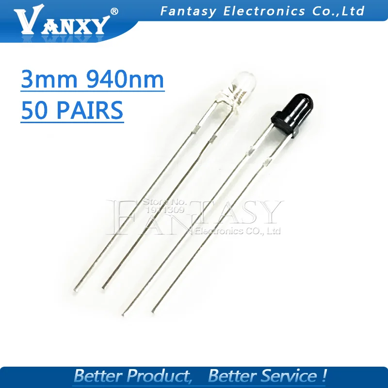 

50pairs 3mm 940nm LEDs infrared emitter and IR receiver diodes EACH 50PCS