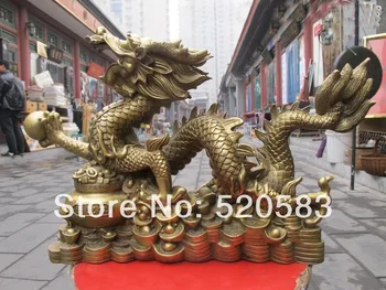 

Tibet Classic Pure Brass Feng Shui Lucky Money wealth ingot Dragon statue fast