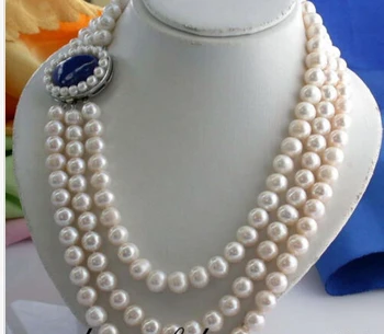 

FREE SHIPPING 000144 round white freshwater pearl necklace
