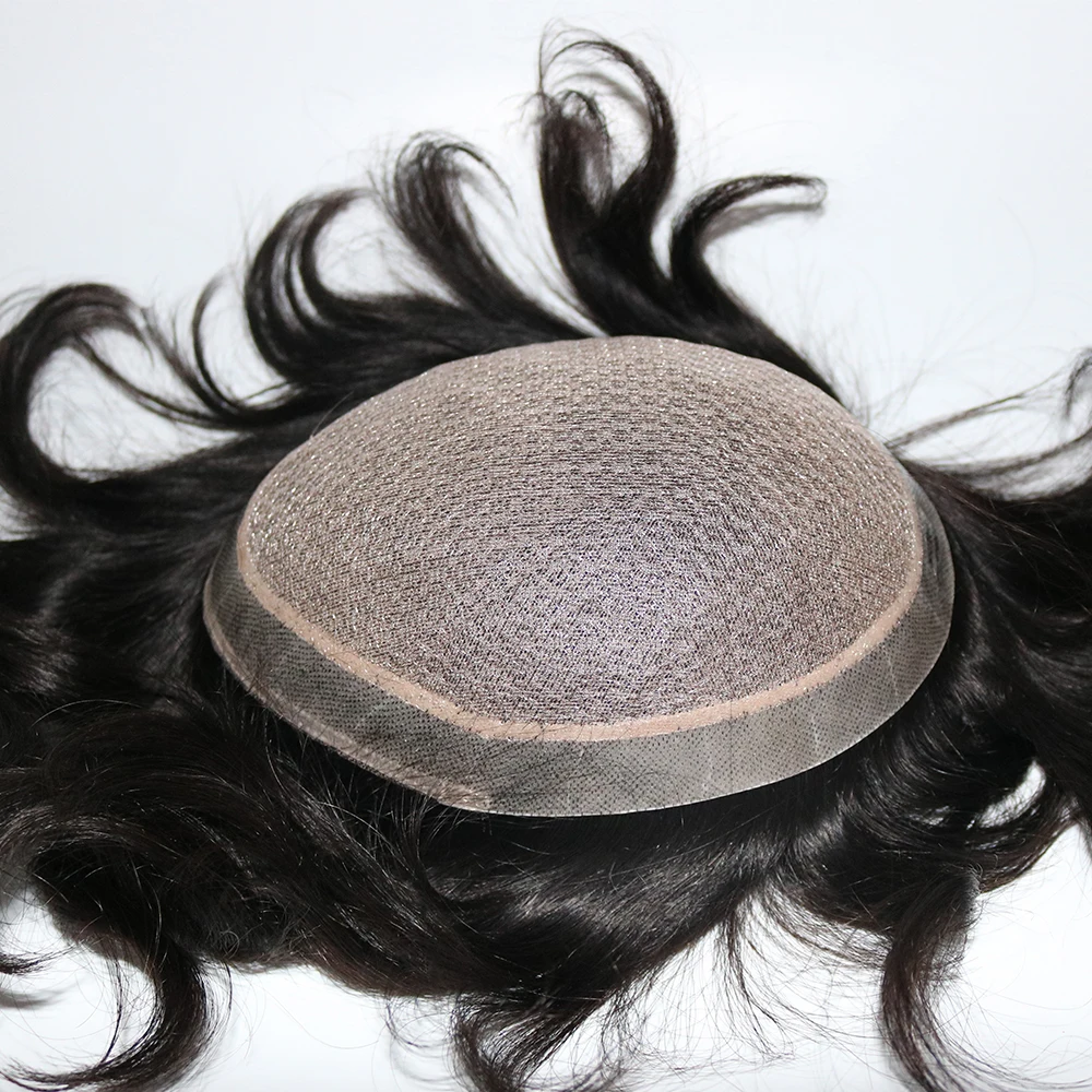 Human hair toupee Silk base with poly Men Natural scalp looking Bleached knots Natural hair replacement