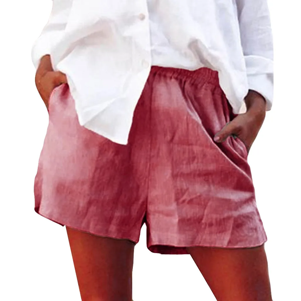 

Brand Summer Women Cotton Linen Shorts Leisure Loose Short Pants Elastic Waist Casual Fashion Candy Color Big Plus Size #Y