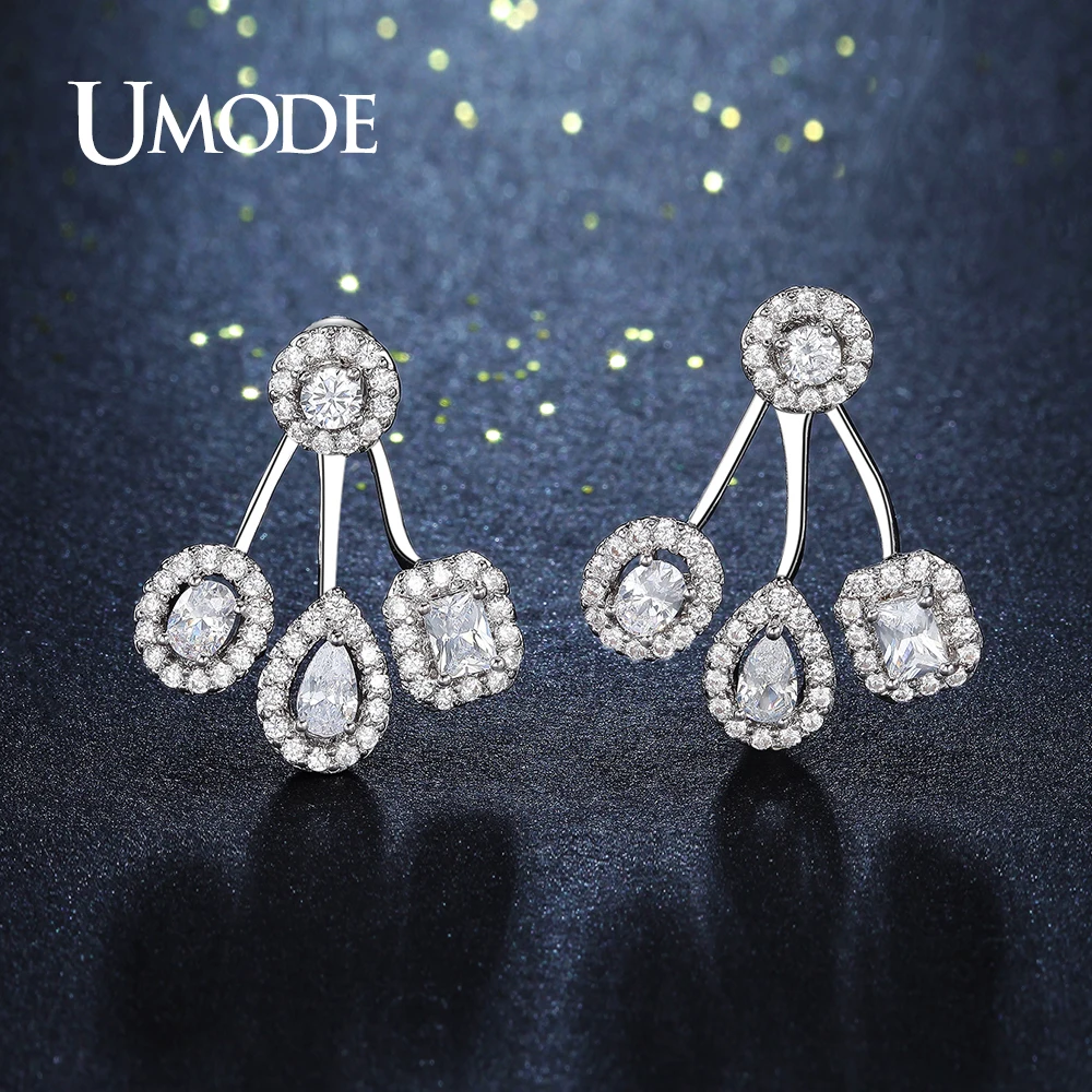 

UMODE Brand Round Oval Square Water Drop AAA Austrian Cubic Zirconia Earrings Jackets Fashion Silver Color Jewelry Gifts UE0263