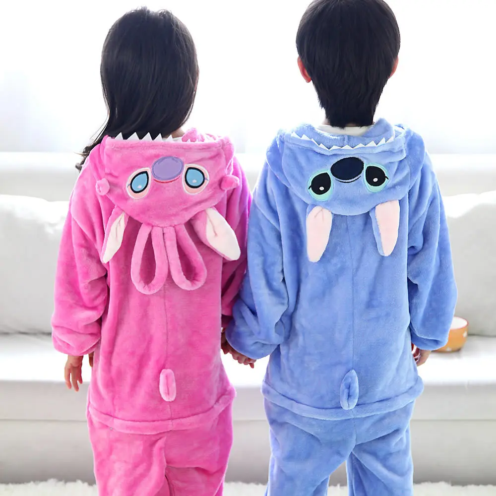 Image Flannel Animal Suit Cosplay Costumes Stitch Sleepwear Children Pijamas Cartoon Animal Onesies Pajamas Infantil Menino