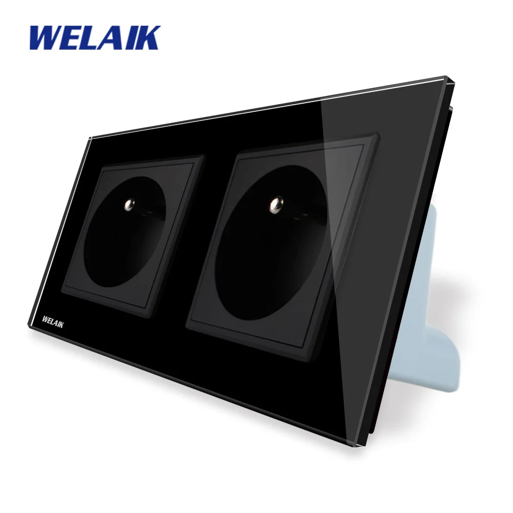 Najtaniej WELAIK producent 2 rama French Standard Power gniazdo hartowanie szkło Panel ue gniazdo ścienne gniazdo 16A AC110 ~ 250V A28F8FW