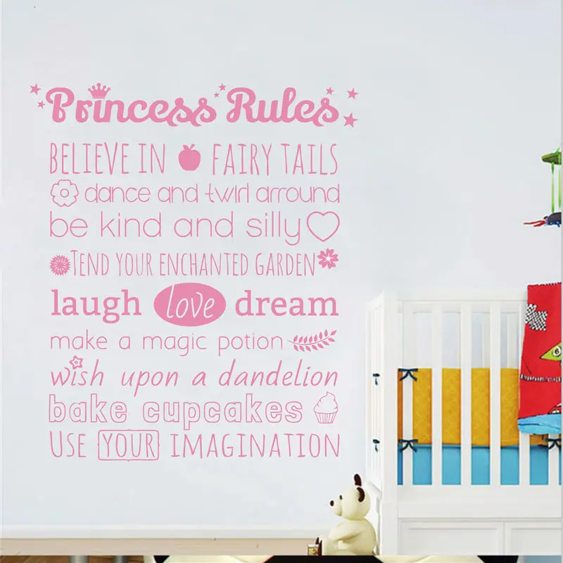 Princess Rules Vinyl Wall Stickers , Princess Quote Art Decal for Girls