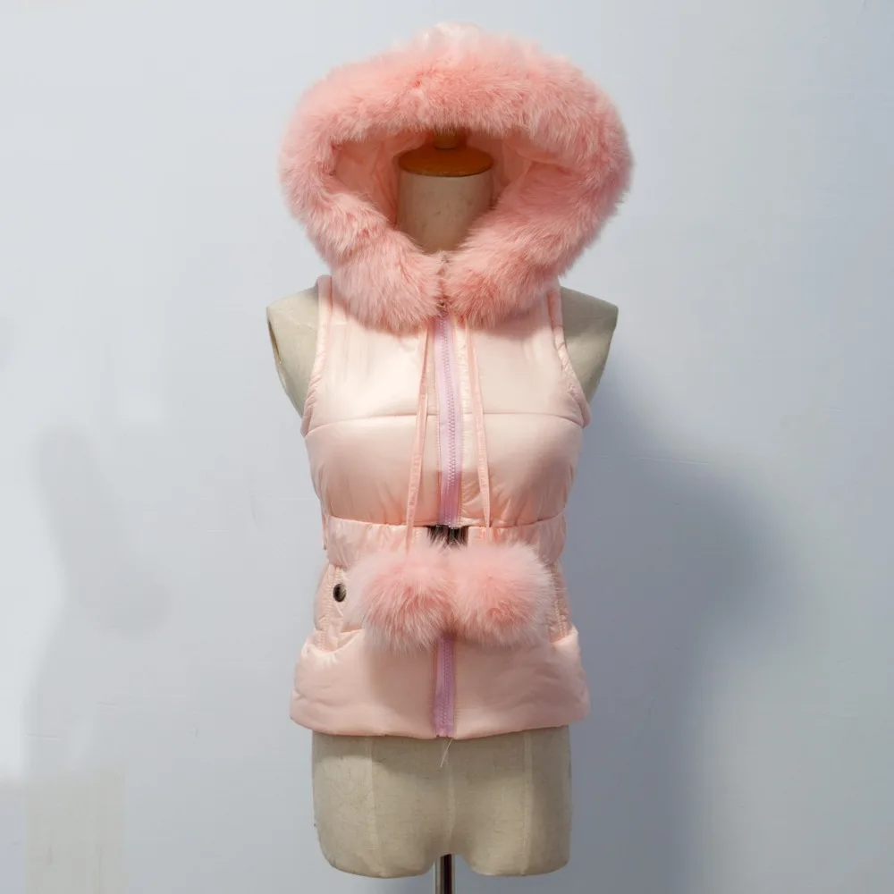 Стиль, хлопковый жилет, бренд Fox Fur Trim hood and poms для детей