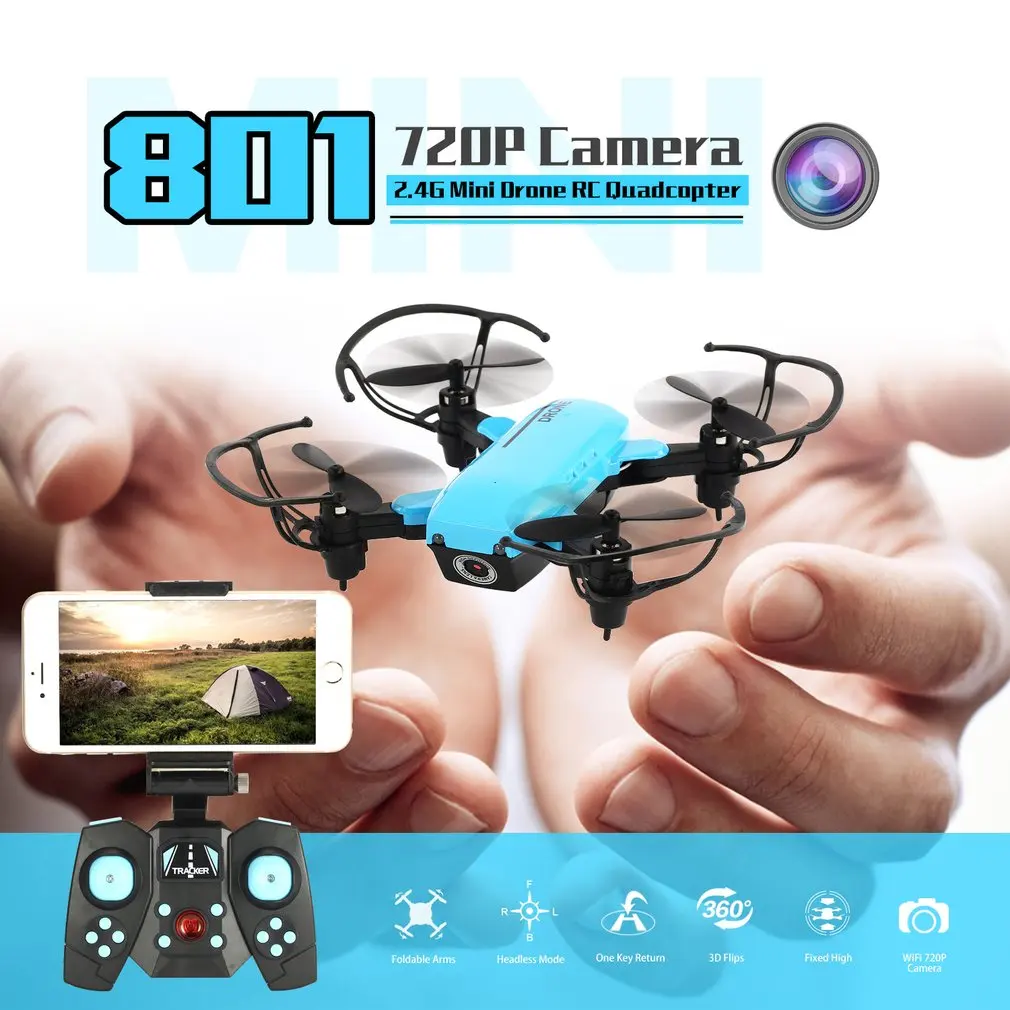 

801 2.4G WIFI 720P Camera Mini Dron Foldable Drone Altitude Hold Headless One-key Return 3D Eversion Speed Switch RC Quadcopter