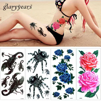 

glaryyears 10 Pieces / set Colored Temporary Tattoo Sticker Beauty Women Men Body Art Black Rose Blooming Flower Butterfly Tiger