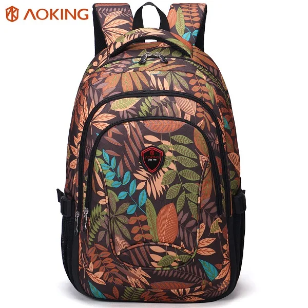 Aoking бренд, повседневный женский рюкзак для школы, рюкзак для девочек-подростков с цветочным принтом, нейлоновый рюкзак для путешествий, повседневный рюкзак с цветочным принтом - Цвет: Flower Brown