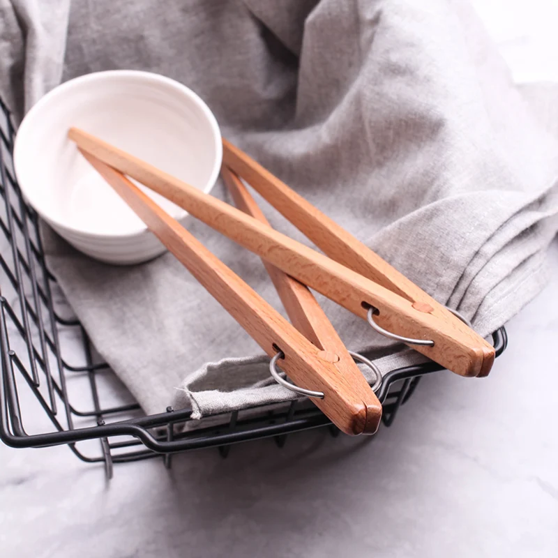 Wooden Kitchen Utensils Long Food Tongs Korean BBQ Tongs Wood Toaster Bread Salad Tongs Cake Clip Serving Tongs For Cooking BBQ  (13)