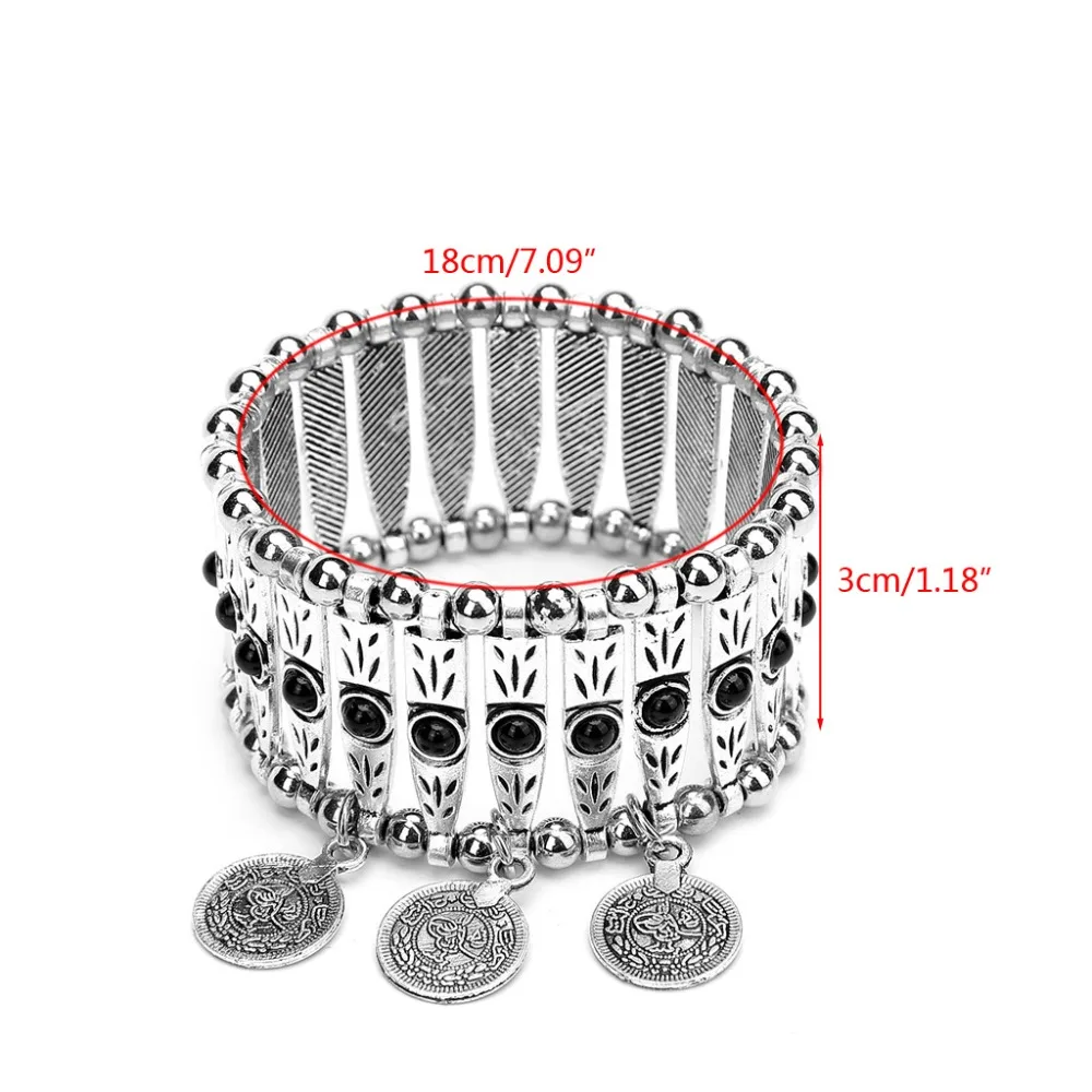 Серебряные этнические Монета Кисточкой Фестиваль вечерние хиппи, бохо поп браслет болтаются