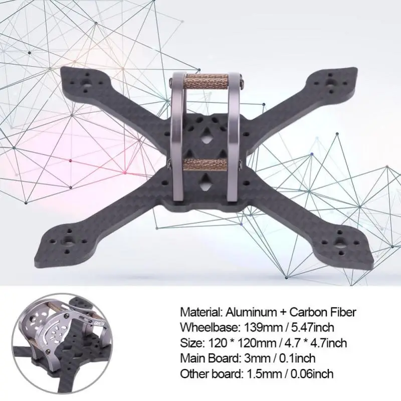 139mm RC Drone Frame Wheelbase X Shaped Arm Carbon Fiber Aluminum Frame