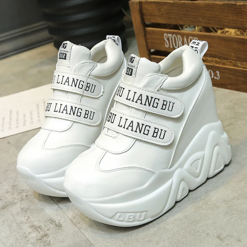 Kaufen SWYIVY 12 Cm Super Hign Keil Turnschuhe Frau Auutmn 2018 Leahter Weibliche Casual Schuhe Haken Schleife Komfortable Plattform Turnschuhe