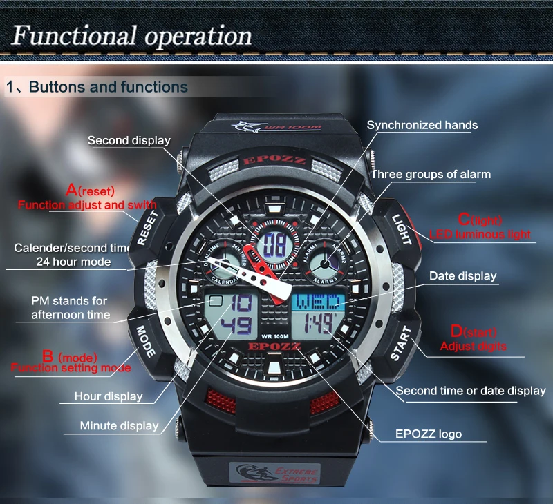 EPOZZ брендовые новые цифровые часы для мужчин водонепроницаемые 100 м часы для дайвинга Модные Спортивные Повседневные часы с датой 3001
