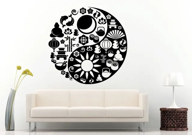 yoga yin yang symbol wall decal mad of zen oriental icons namaste