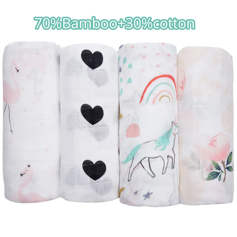 Bamboo Cotton Baby Blankets Newborn Flamingo Unicorn Patterns Muslin Swaddle Wrap Bebe Kids Infant Gauze Diapers Baby Bath Towel infant baby newborn swaddle 100% cotton muslin wrap infant blanket baby bedding soft kids bath towel bebe swaddle wrap envelope