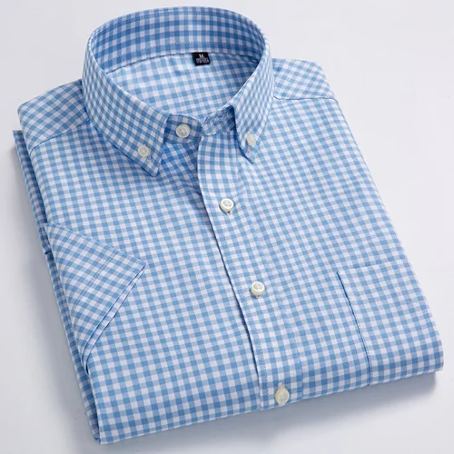 Мужская рубашка стандартного кроя с коротким рукавом, клетчатая рубашка в клетку, с накладным нагрудным карманом, летняя повседневная тонкая мягкая хлопковая рубашка на пуговицах - Цвет: F965