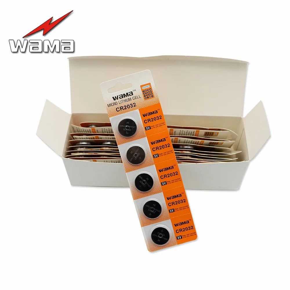 

50pcs/10pack Wama Original CR2032 3V Button Cell Coin Batteries LIthium DL2032 ECR2032 Battery Drop Shipping