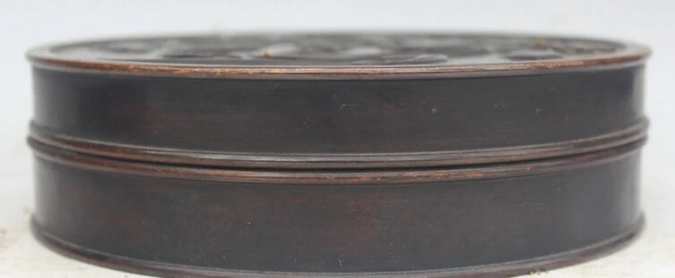 

S2033 7" Marked Chinese Purple Bronze Xuan De Round Fish flower Inkstone inkslab Box D0318